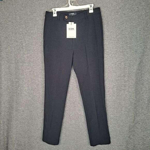 NWT ICON Amsterdam Trousers Dress Pants Size 32 31x29 Solid Black - Picture 1 of 14
